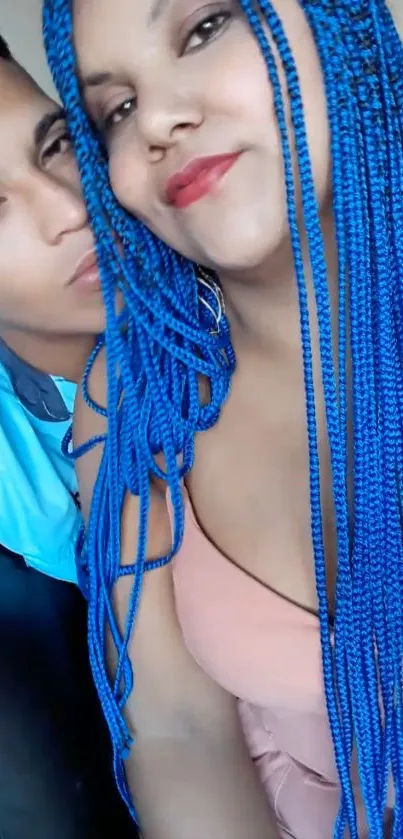 Mobile wallpaper with blue braided hair style.