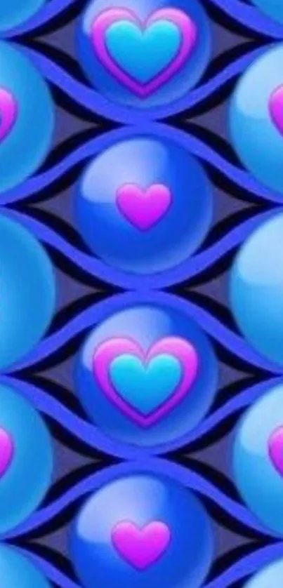 Blue heart pattern wallpaper with vibrant colors.