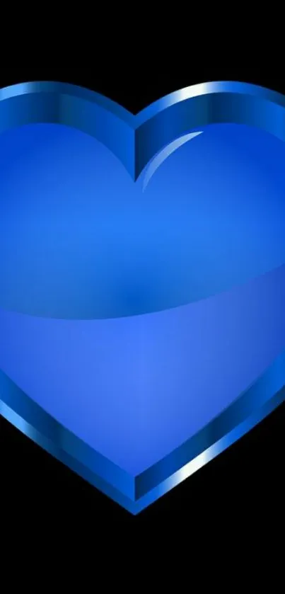 Glossy blue heart on black background wallpaper.