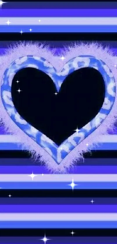 Vibrant blue heart with stripes and fluffy edges on mobile wallpaper.