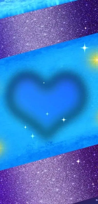 Vibrant blue heart wallpaper with shimmering stars.