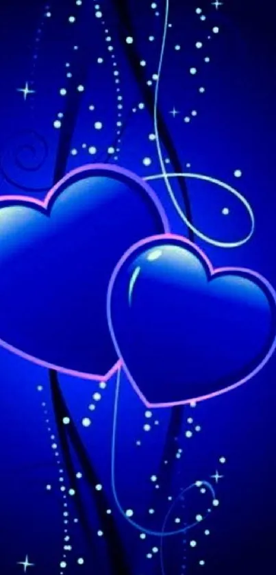 Blue heart wallpaper with glowing accents in a night sky theme.