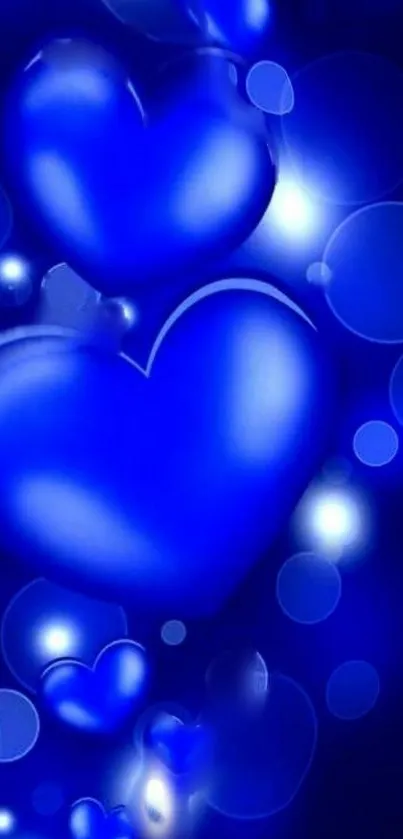 Vibrant blue hearts with glowing effects.