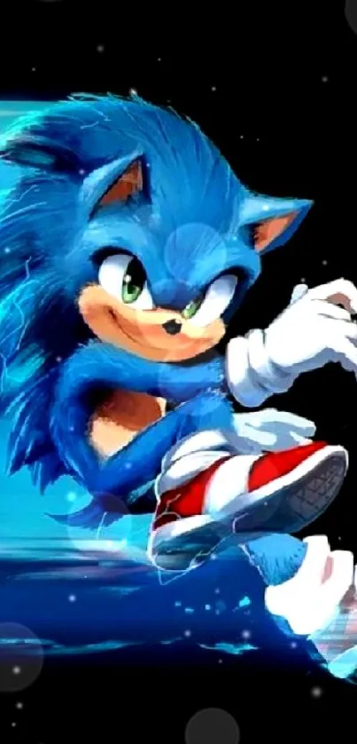 Blue hedgehog in action mobile wallpaper graphic.