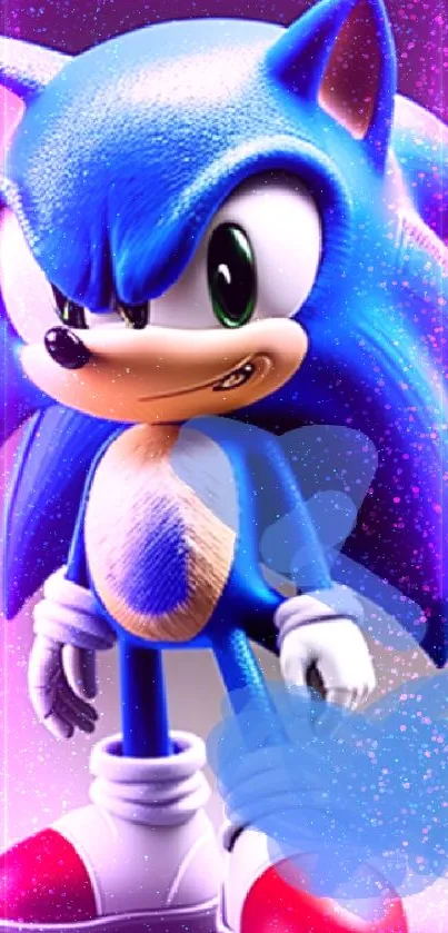 A vibrant blue hedgehog character on mobile wallpaper with dynamic pose.