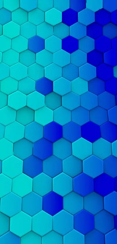 Vibrant blue hexagon pattern wallpaper with gradient effect for mobile screens.