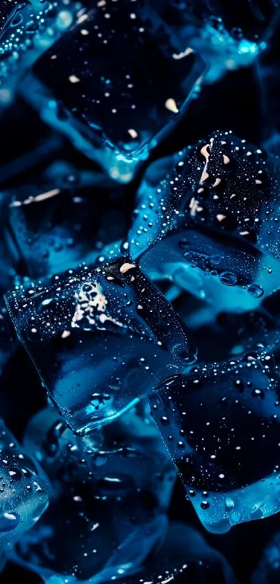 Vibrant blue ice cubes with texture.