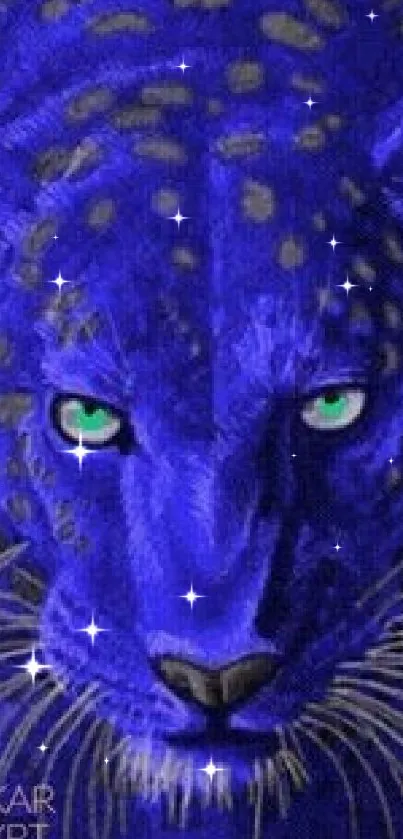 Vibrant blue leopard art wallpaper for mobile screen.