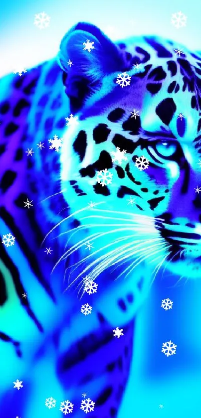 Neon blue leopard with striking patterns.