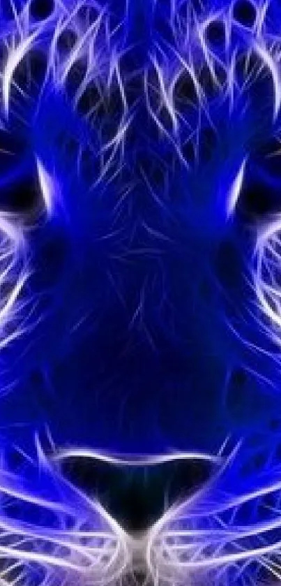 Blue neon artistic lion face mobile wallpaper.