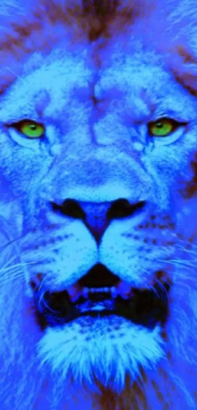 Vibrant blue artistic lion mobile wallpaper design.