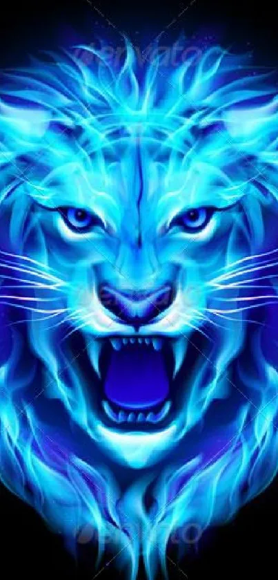 Vibrant blue lion digital artwork for mobile wallpaper.