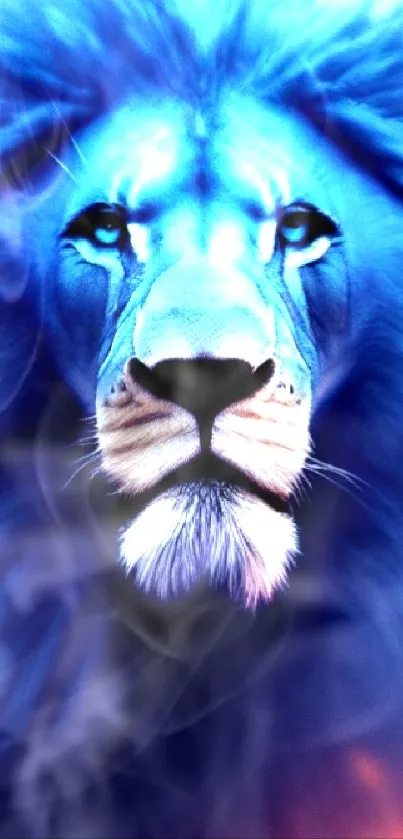 A digital artwork of a majestic lion in vibrant blue tones.