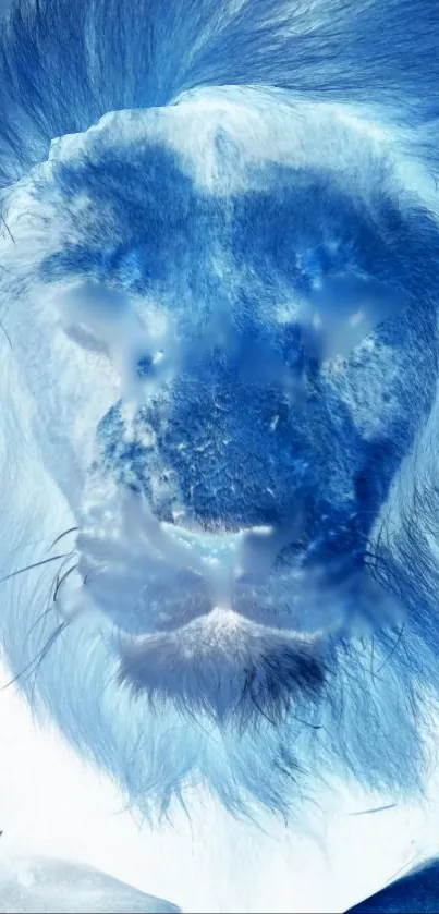 Inverted blue lion art for mobile wallpaper.