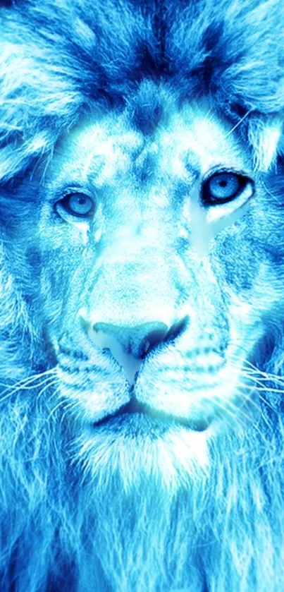 Vibrant blue portrait of a majestic lion.