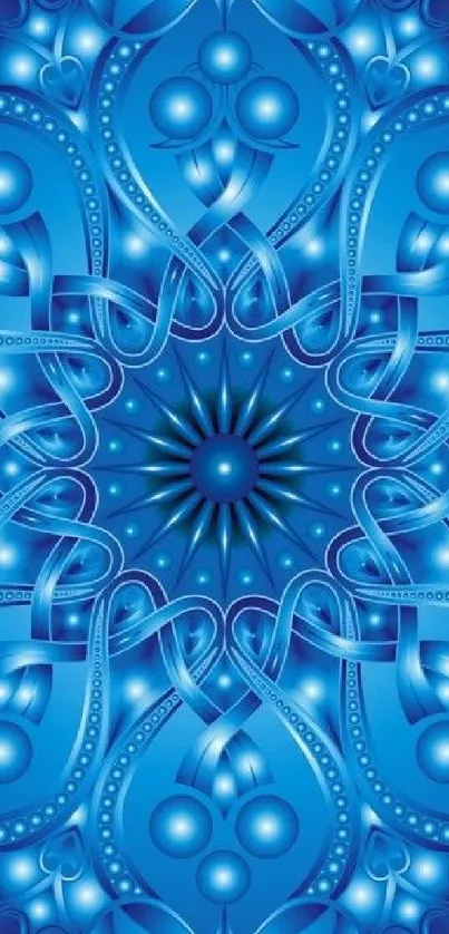 Vibrant blue mandala artwork with intricate patterns.