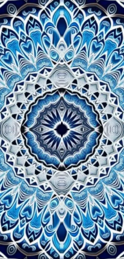 Intricate blue mandala design wallpaper.