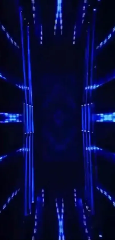 Vibrant blue neon tunnel with glowing lights