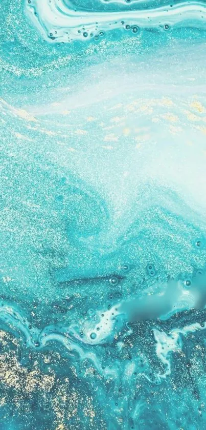 Aqua blue and gold abstract ocean wave mobile wallpaper.