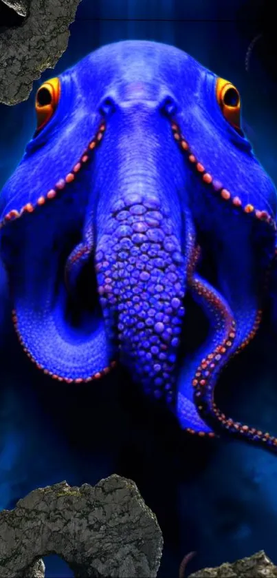 Vibrant blue octopus artwork in a stunning mobile wallpaper design.