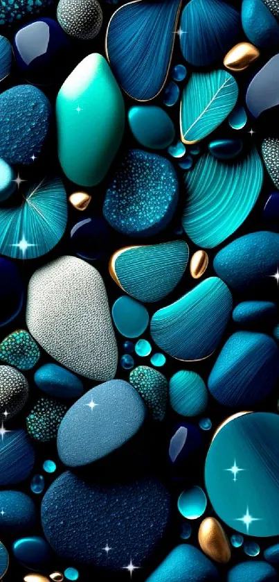 Vibrant blue textured pebbles wallpaper.