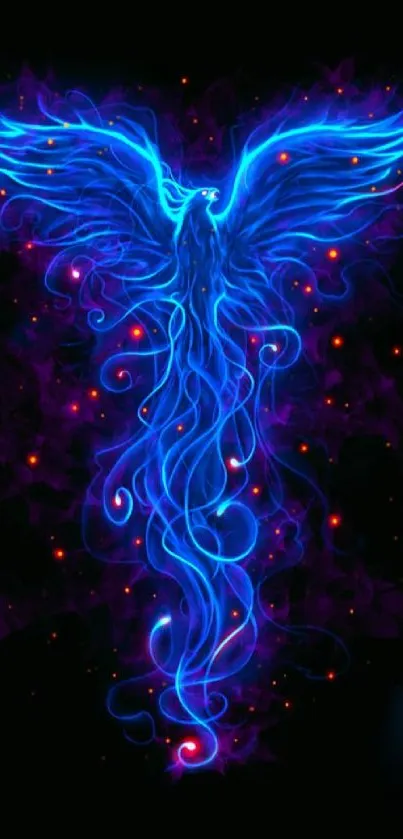 Electric blue phoenix with glowing accents on a dark background.