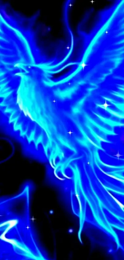 Electric blue phoenix glowing in neon style.