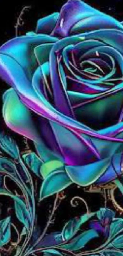 A vibrant blue rose artwork for mobile wallpaper.