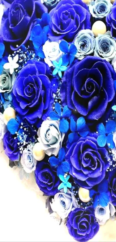 Blue and silver rose bouquet with delicate floral accents.