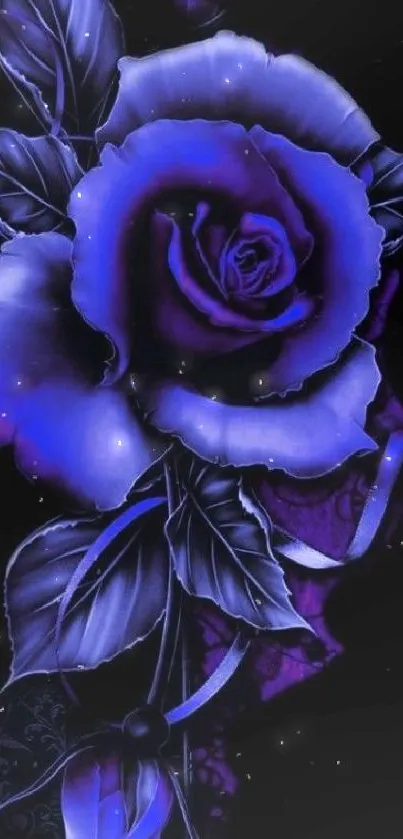 Vibrant blue rose on a dark background wallpaper.