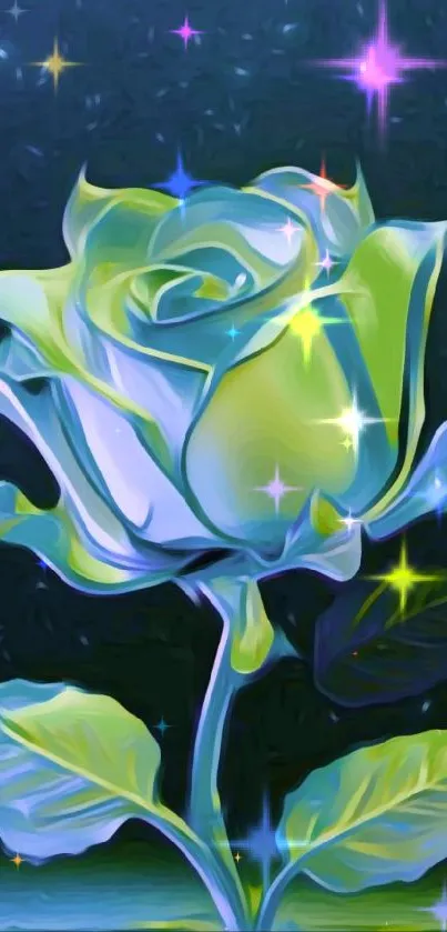 Artistic blue rose on a night sky mobile wallpaper.