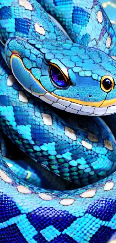 Vibrant blue snake with intricate patterns.