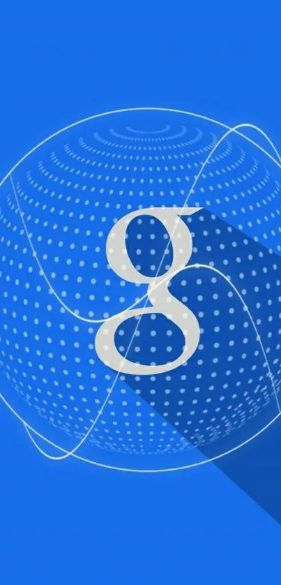 Blue wallpaper with dotted sphere and letter G.