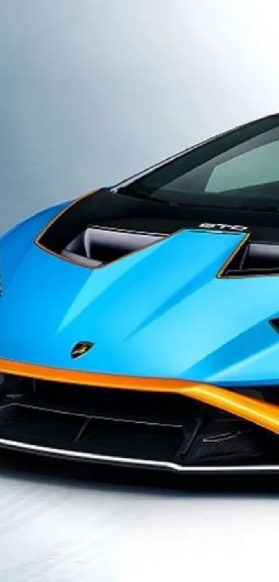 Vibrant blue sports car with orange accents on a sleek design.