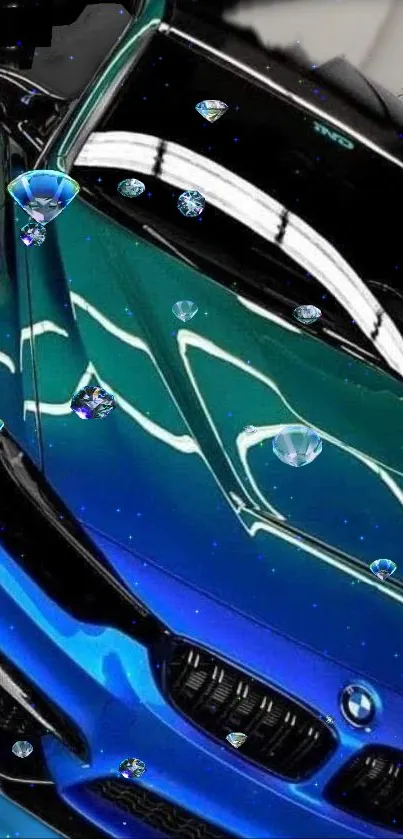Vibrant blue sports car with glossy finish in a modern garage.