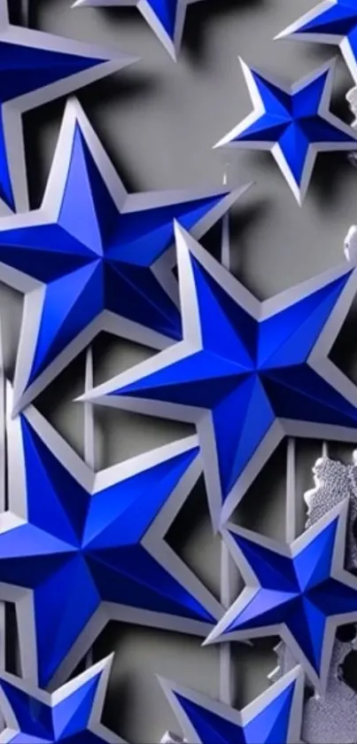 Blue stars on a metallic background wallpaper