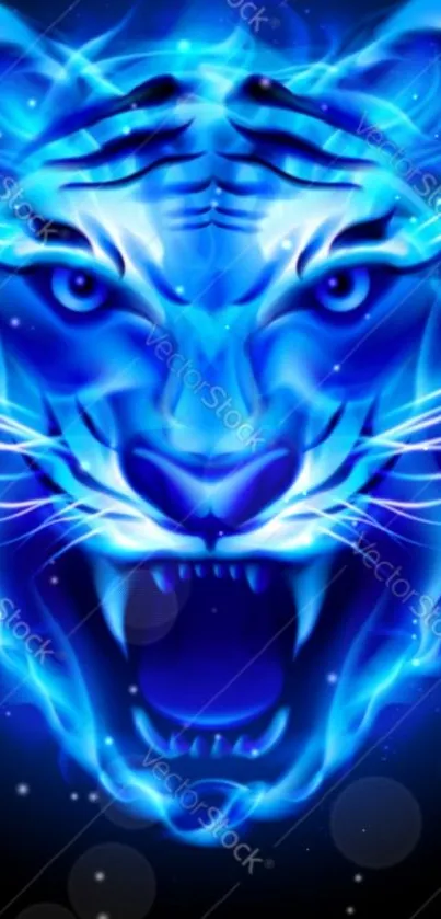 Glowing blue abstract tiger wallpaper.