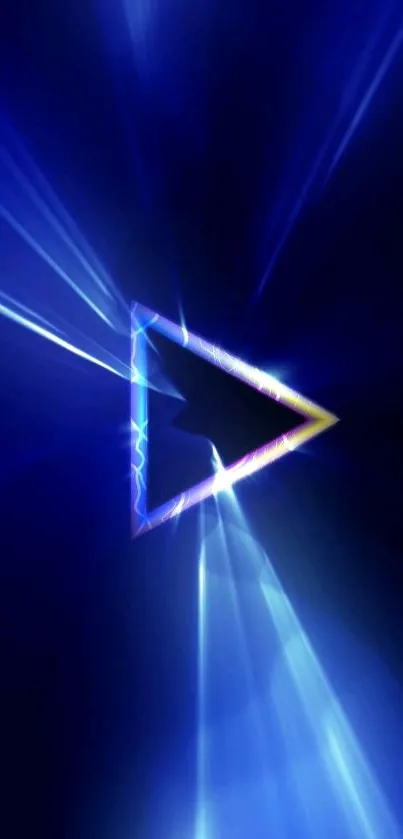 Vibrant blue triangle wallpaper with luminous effects.