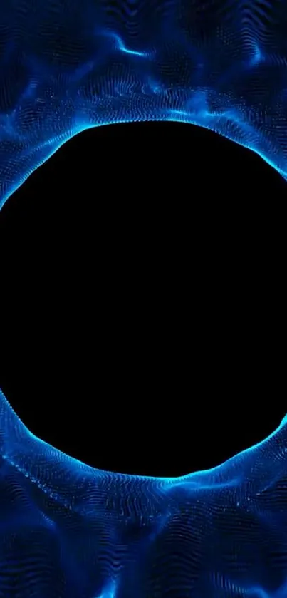 Vibrant blue vortex with black center mobile wallpaper.