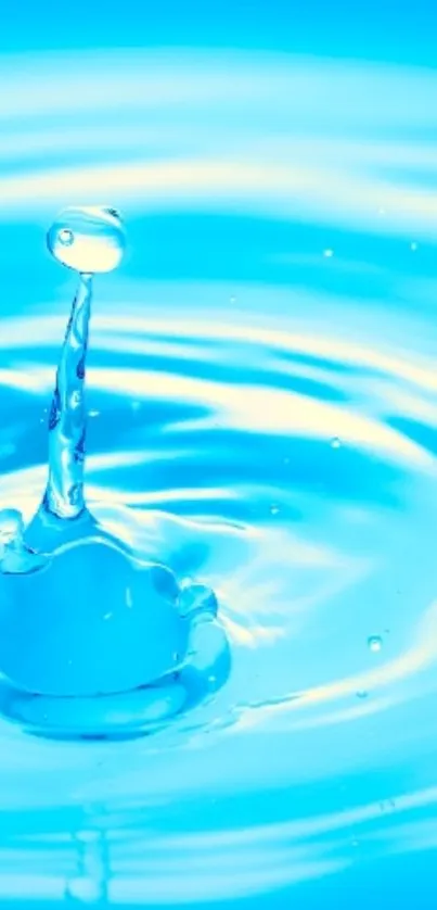 Vibrant blue water drop with ripples on a mobile wallpaper.