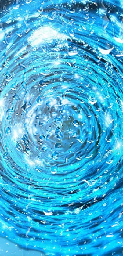 Vibrant blue spiral with water droplets.