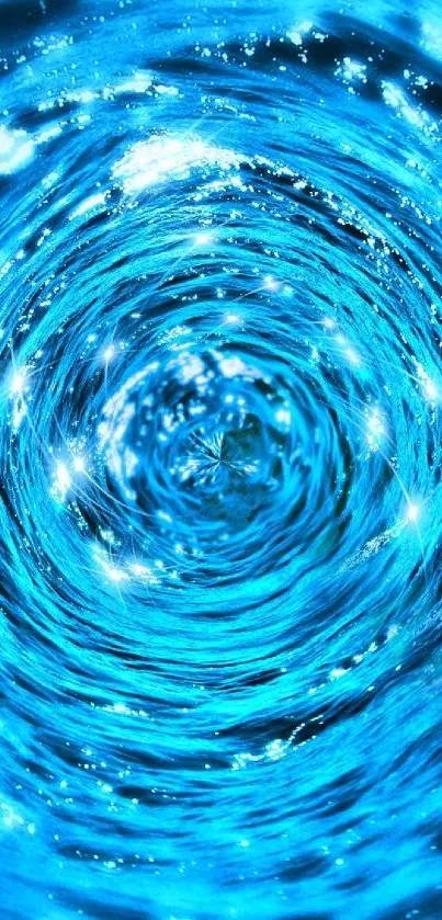 Vibrant electric blue vortex wallpaper with dynamic spiral and water effects.