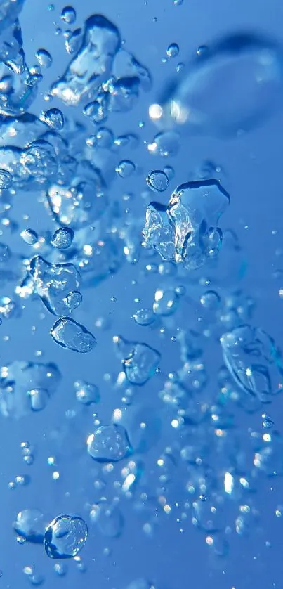 Dynamic blue waterdrops against a vibrant sky background for mobile wallpaper.