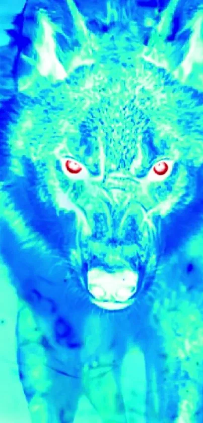 Blue wolf with fiery background wallpaper for mobile.