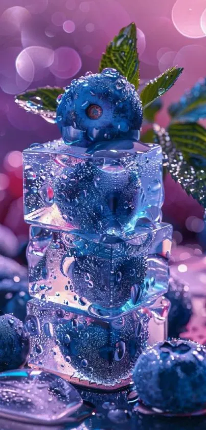 Blueberry and ice artwork with purple hues and vibrant detail.