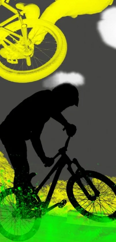 Colorful BMX stunt wallpaper with neon highlights.