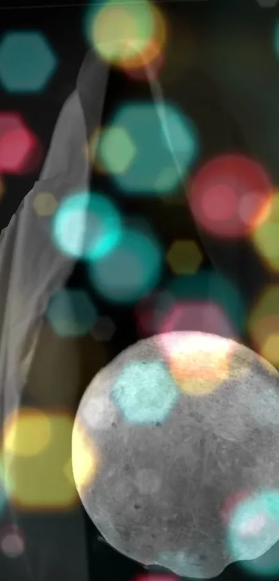 Colorful bokeh with moon mobile wallpaper.