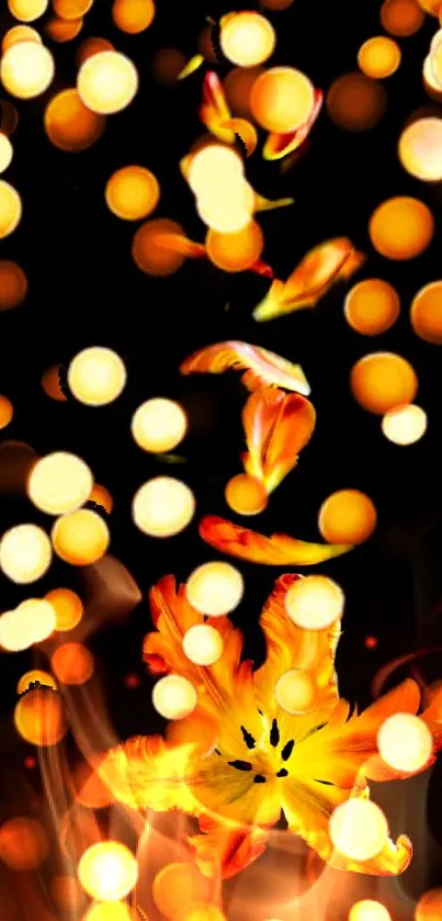 Vibrant bokeh wallpaper with glowing orange flower art.