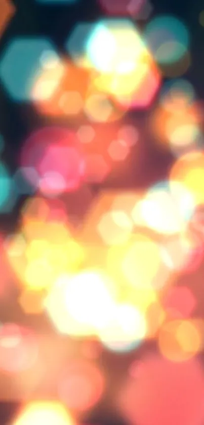 Vibrant bokeh hexagonal wallpaper with bright colors.