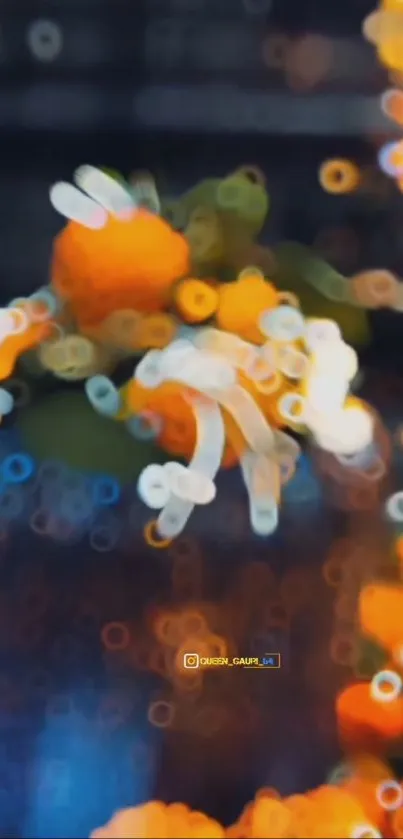 Vibrant bokeh light art with orange and blue hues.